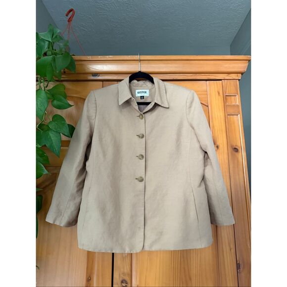 Kasper Petite Linen Blend Blazer Jacket Size 14P – Beige Tan, Classic - Picture 1 of 12